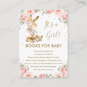 Cute Bunny Rabbit Blush Floral Books for Baby Informatiekaartje