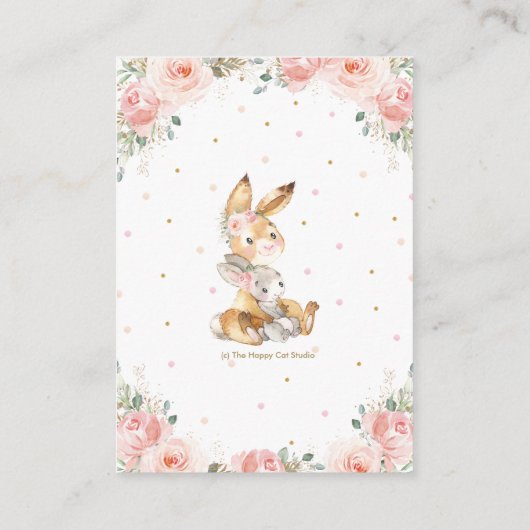 Cute Bunny Rabbit Blush Floral Diaper Raffle  Informatiekaartje (Achterkant)