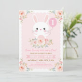 Cute Bunny Rabbit Blush Floral Paasdag Kaart (Staand voorkant)