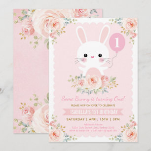 Cute Bunny Rabbit Blush Floral Paasdag Kaart