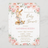Cute Bunny Rabbit Blush Pink Floral Baby shower Kaart (Voorkant / Achterkant)
