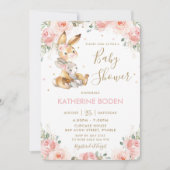 Cute Bunny Rabbit Blush Pink Floral Baby shower Kaart (Voorkant)