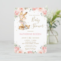 Cute Bunny Rabbit Blush Pink Floral Baby shower 