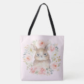 Cute Bunny Rabbit/Blush Pink Floral Wreate Tote Bag (Voorkant)