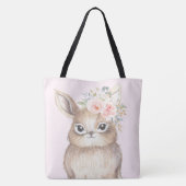 Cute Bunny Rabbit/Blush Pink Floral Wreate Tote Bag (Achterkant)
