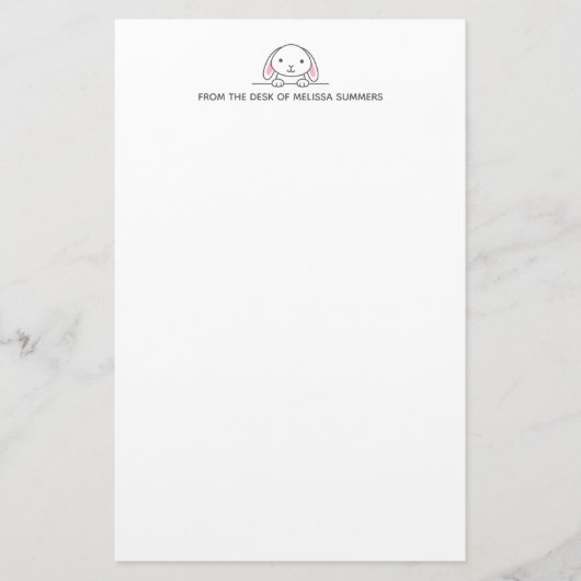 Cute Bunny Rabbit boven Custom Text Briefpapier (Voorkant)