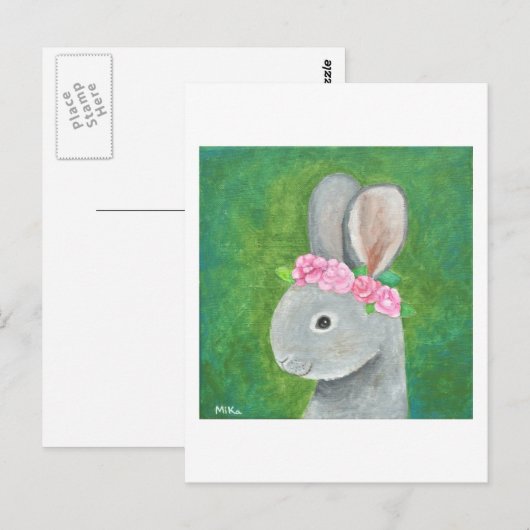 Cute Bunny Rabbit Briefkaart Bunny Flower Crown Ca (Voorkant / Achterkant)