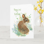 Cute Bunny Rabbit Child's 3e geboorte Animal Kaart (Gele Bloem)