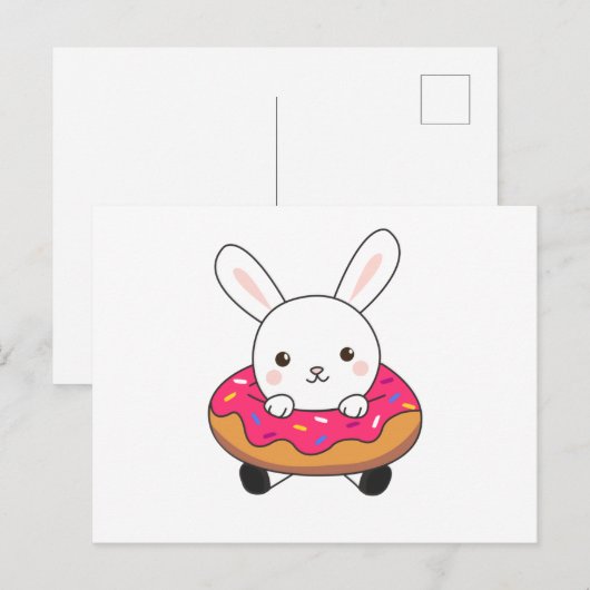 Cute bunny rabbit Donut Sprinkles Pink Briefkaart (Voorkant / Achterkant)