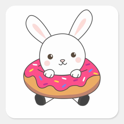 Cute bunny rabbit Donut Sprinkles Pink Vierkante Sticker (Voorkant)