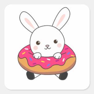 Cute bunny rabbit Donut Sprinkles Pink Vierkante Sticker