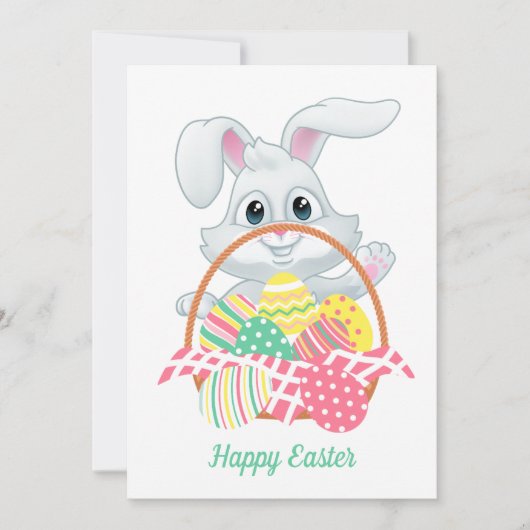 Cute Bunny Rabbit Easter Eggs Basket Feestdagenkaart (Voorkant)