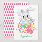 Cute Bunny Rabbit Easter Eggs Basket Feestdagenkaart (Voorkant / Achterkant)