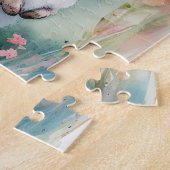 Cute Bunny Rabbit en Waterverf Spring Flowers Legpuzzel (Zijkant)