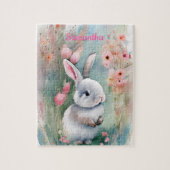 Cute Bunny Rabbit en Waterverf Spring Flowers Legpuzzel (Verticaal)