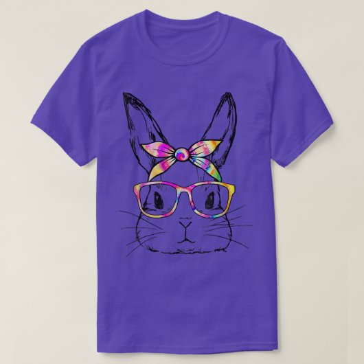 Cute Bunny Rabbit Face Bandana Tie Dye Glasses Eas T-shirt (Design voorkant)