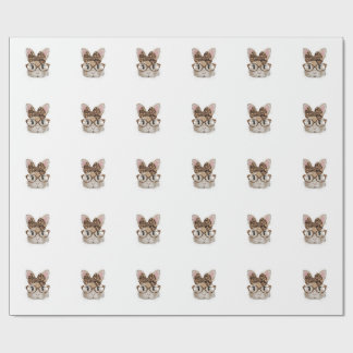 Cute Bunny Rabbit Face Leopard Coquette Bow Glasse Cadeaupapier