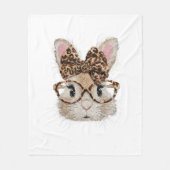 Cute Bunny Rabbit Face Leopard Coquette Bow Glasse Fleece Deken (Voorkant)