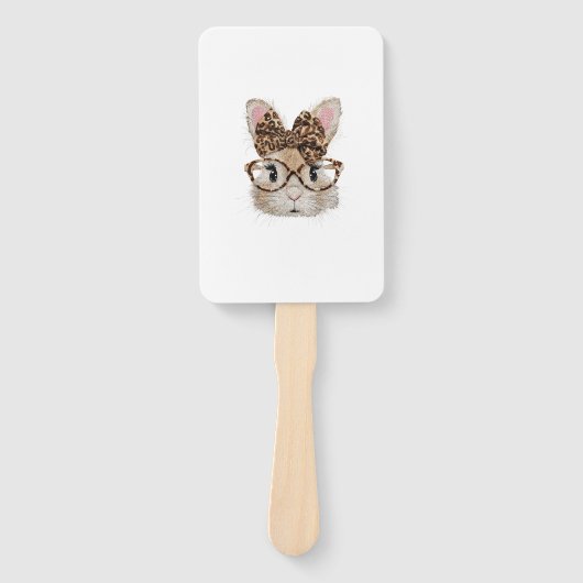 Cute Bunny Rabbit Face Leopard Coquette Bow Glasse Handwaaier (Voorkant)