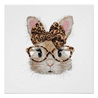 Cute Bunny Rabbit Face Leopard Coquette Bow Glasse Perfect Poster