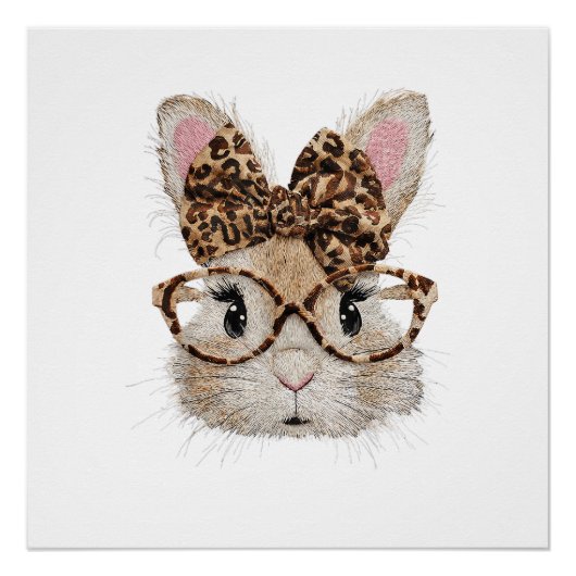 Cute Bunny Rabbit Face Leopard Coquette Bow Glasse Perfect Poster (Voorkant)