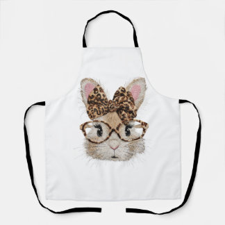 Cute Bunny Rabbit Face Leopard Coquette Bow Glasse Schort