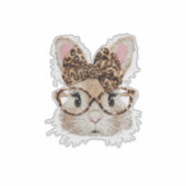 Cute Bunny Rabbit Face Leopard Coquette Bow Glasse Sticker (Voorkant)