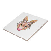 Cute Bunny Rabbit Face Leopard Glasses Girl Happy Tegeltje (Zijkant)