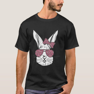 Cute Bunny Rabbit Face Messy Bun Leopard Glasses G T-shirt