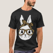 Cute Bunny Rabbit Face Messy Bun Leopard Glasses G T-shirt (Voorkant)