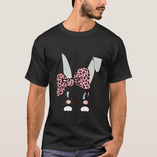 Cute Bunny Rabbit Face Pink Leopard Headband Easte T-shirt (Voorkant)
