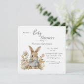 Cute Bunny Rabbit Floral Baby shower Invitation (Staand voorkant)