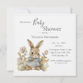 Cute Bunny Rabbit Floral Baby shower Invitation (Voorkant)
