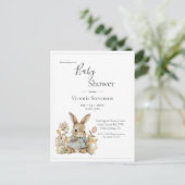 Cute Bunny Rabbit Floral Baby shower Invitation Briefkaart (Staand voorkant)