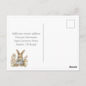 Cute Bunny Rabbit Floral Baby shower Invitation Briefkaart (Achterkant)