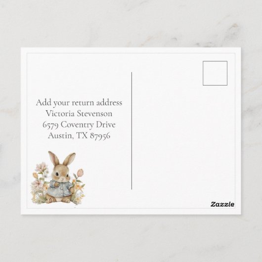 Cute Bunny Rabbit Floral Baby shower Invitation Briefkaart (Achterkant)