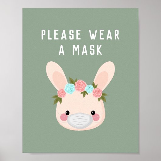 Cute Bunny Rabbit Floral Draag Mask Green Covid Poster (Voorkant)