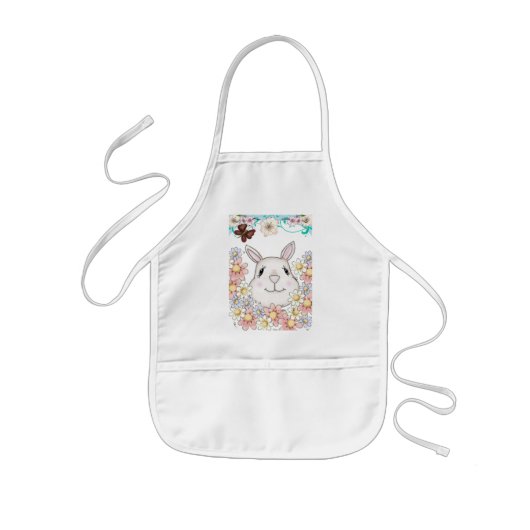 Cute Bunny Rabbit Flowers & Butterflies Kinder Schort (Voorkant)