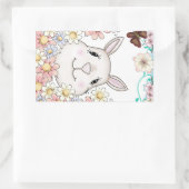 Cute Bunny Rabbit Flowers & Butterflies Rechthoekige Sticker (Tas)