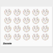 Cute Bunny Rabbit Flowers & Butterflies Ronde Sticker (Vel)