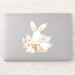 Cute Bunny Rabbit Flowers Roze Sticker
