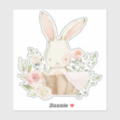 Cute Bunny Rabbit Flowers Roze Sticker (Vel)