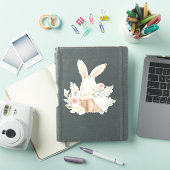 Cute Bunny Rabbit Flowers Roze Sticker (iPad Cover)