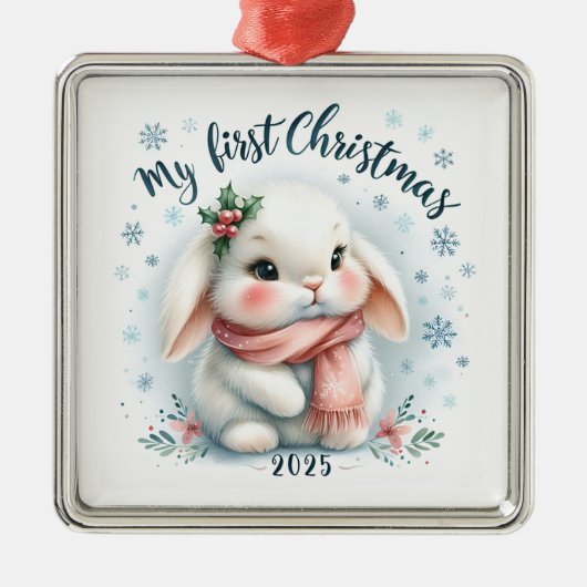 CUTE BUNNY RABBIT FOR MY FIRST CHRISTMAS METALEN ORNAMENT (Voorkant)