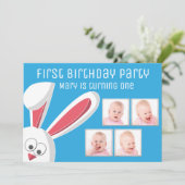 Cute Bunny Rabbit Foto Collage 1e Verjaardagsfeest Kaart (Staand voorkant)
