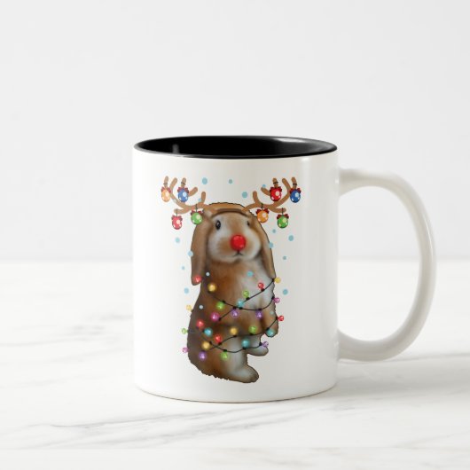 Cute Bunny Rabbit Funny kerstfeestcadeautjes Tweekleurige Koffiemok (Rechts)
