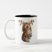 Cute Bunny Rabbit Funny kerstfeestcadeautjes Tweekleurige Koffiemok (Links)
