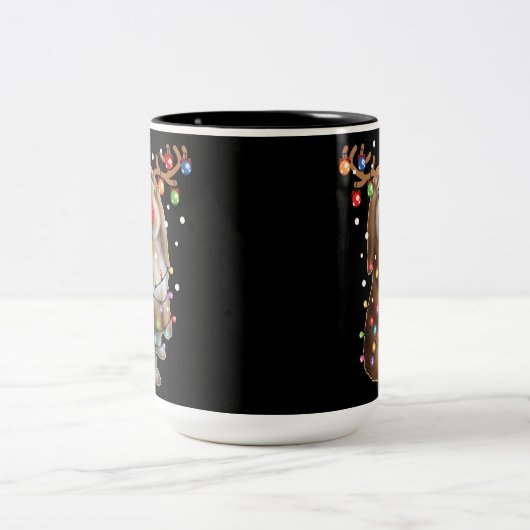 Cute Bunny Rabbit Funny kerstfeestcadeautjes Tweekleurige Koffiemok (Center)