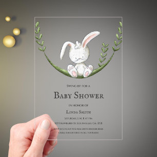 Cute Bunny Rabbit Gender Neutral Baby shower Acryl Uitnodigingen