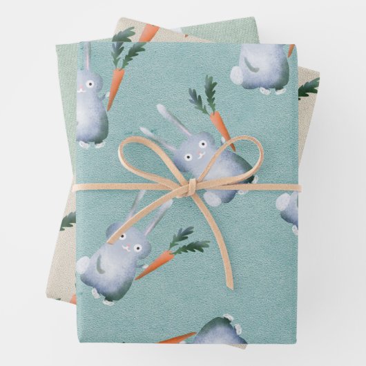 Cute Bunny Rabbit Giant Carrot Gender Neutral Kind Inpakpapier Vel (In situ)